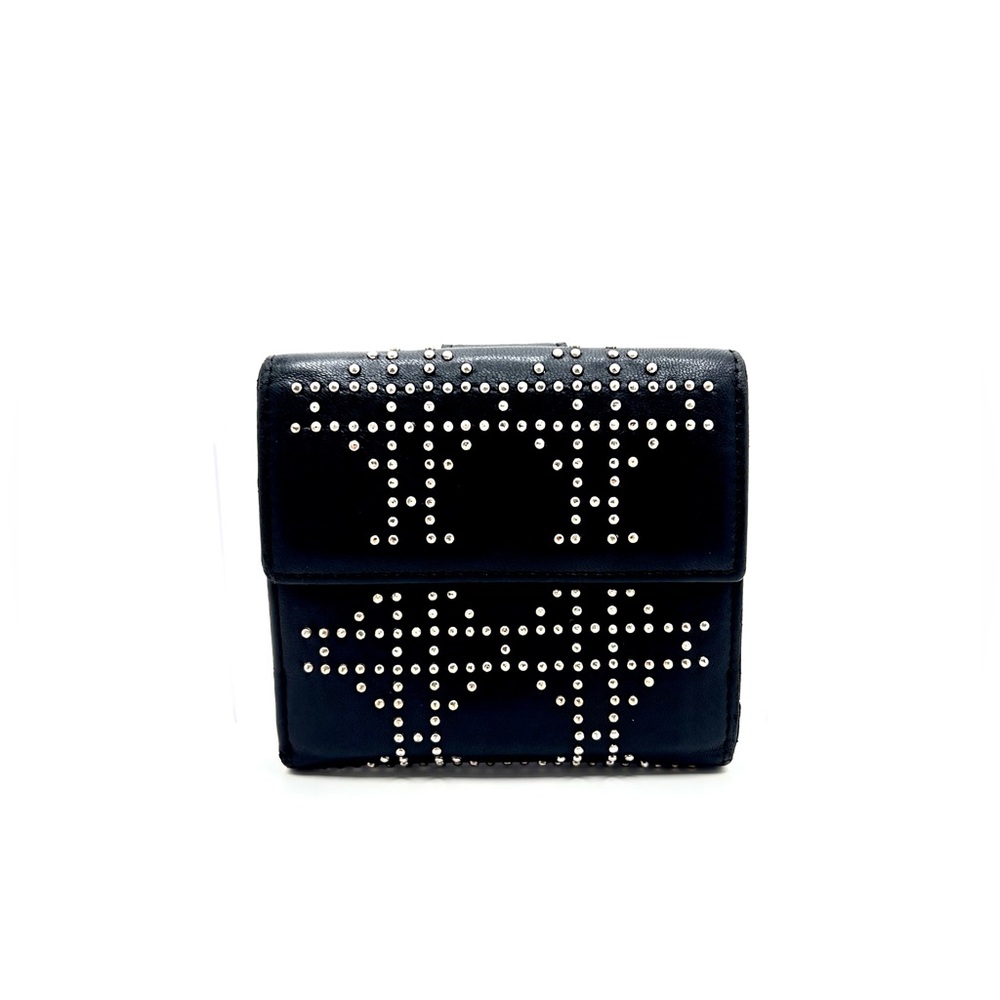 Authentic Vintage Christian DIOR Black Leather Studded Compact Wallet